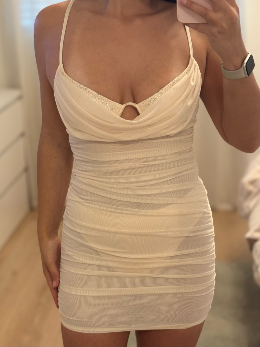 Oh Polly Cream Ruched Mini Dress